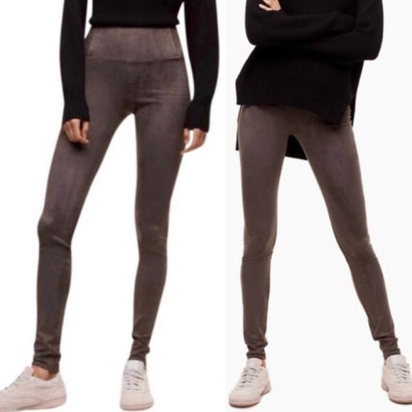 Aritzia Wilfred Free Daria Faux Suede Leggings Grey‎ Size XS Minimal High Rise - Picture 1 of 12